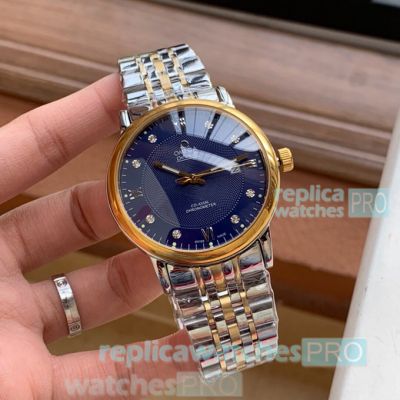 Replica Omega De Ville Automatic Watch - Blue Dial 2-Tone Watch Band